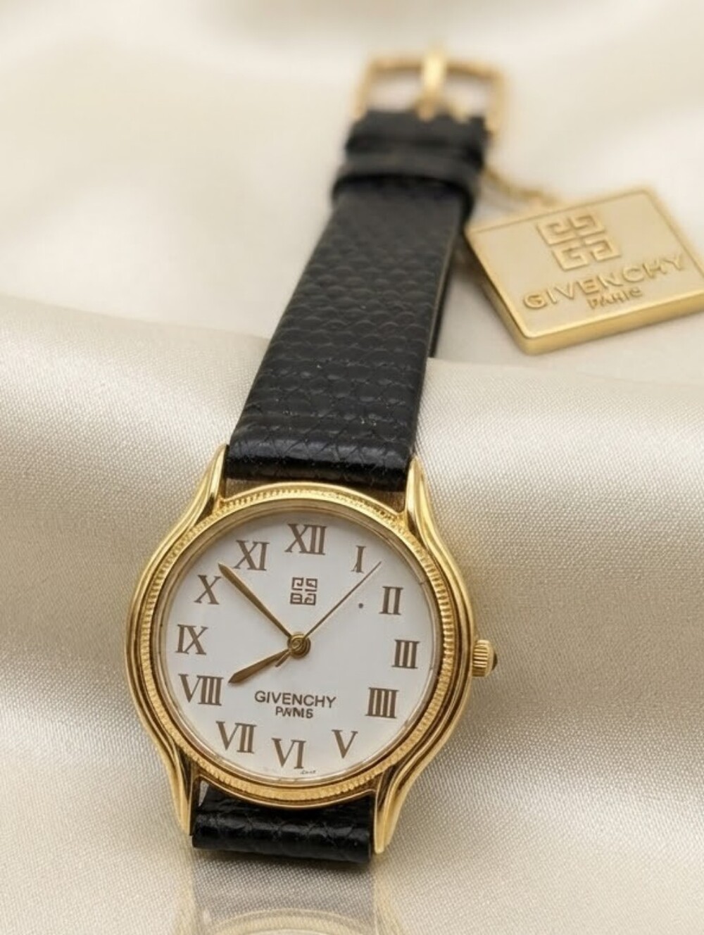 Givenchy Paris Life Vintage Gold-Tone Watch Genuine Lizard Grain Band